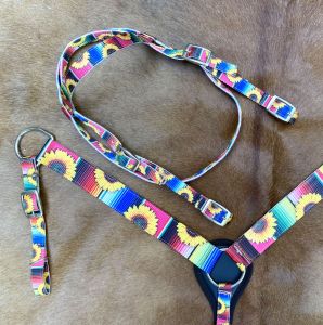 Showman PONY SIZE Nylon Headstall &amp; Breastcollar set With Serape and Sunflower Print Design #2